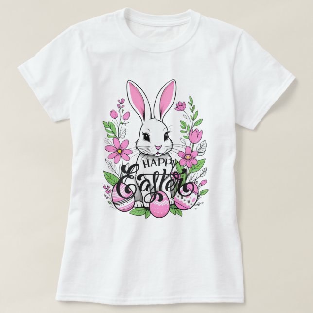 Glad påsk Bunny (mörk Rosa) T Shirt (Design framsida)