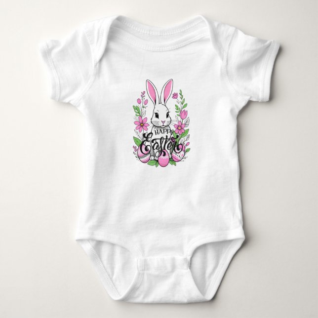 Glad påsk Bunny (mörk Rosa) T Shirt (Framsida)