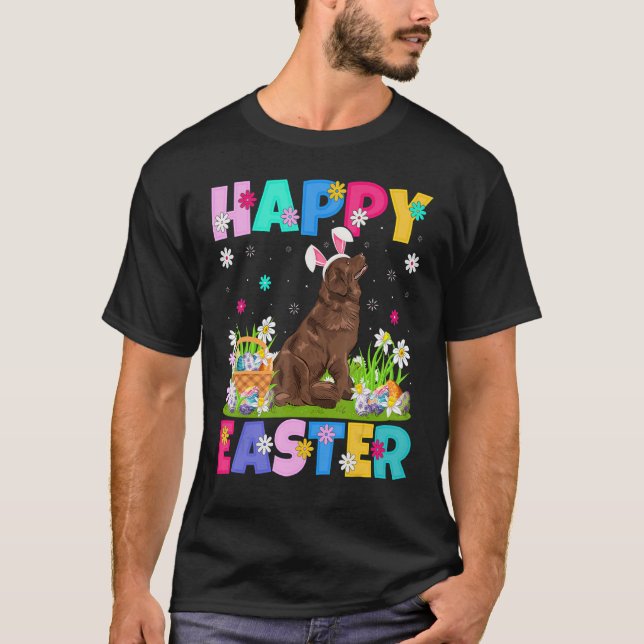 Glad påsk Bunny Newfoundland Hund Påsk Söndag T Shirt (Framsida)