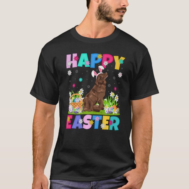 Glad påsk Bunny Newfoundland Hund Påsk Söndag T Shirt (Framsida)