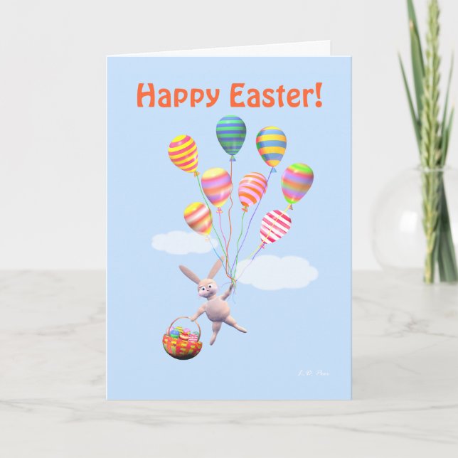 Glad påsk Bunny och Balloons Helgkort (Framsida)
