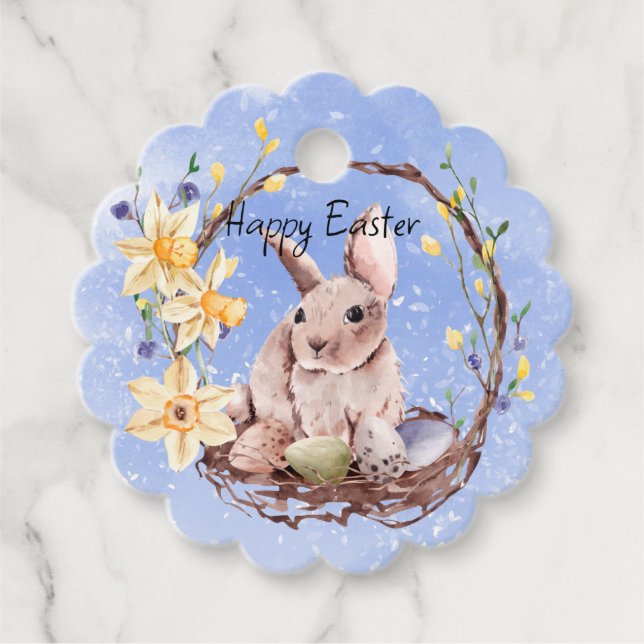 Glad påsk Bunny och Basket Eggs Gåvor Etiketter (Framsida)