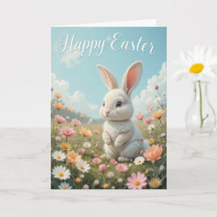 Glad påsk Bunny och färgstarka ägg Kort