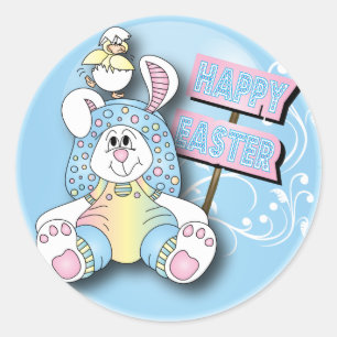 Glad påsk Bunny och Friend Runt Klistermärke