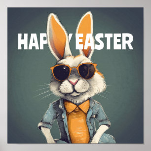 Glad påsk Bunny Orange Sunglasses Funny Poster