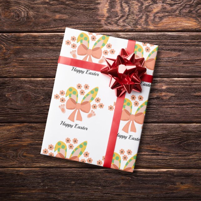 "Glad påsk" Bunny öron och rosa båge mönster Presentpapper (Skapare uppladdad)