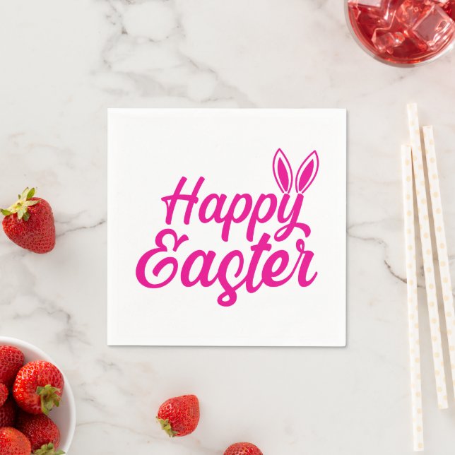 Glad påsk Bunny Öron om Rosa Text Pappersservett (Insitu)