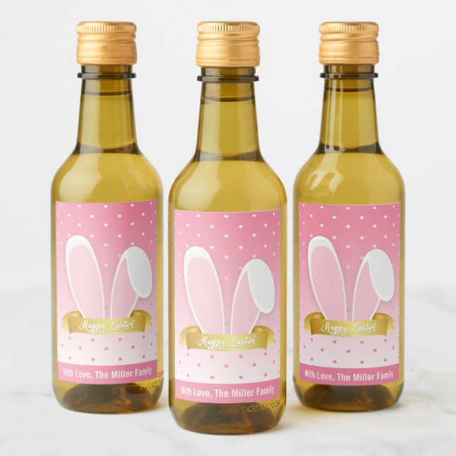Glad påsk Bunny Öron Rosa Mini Vin etikett  Mini (Flaskor)
