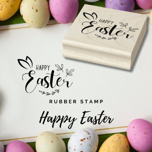 Glad påsk Bunny Öron-skript Rubber Frimärke Stämpel