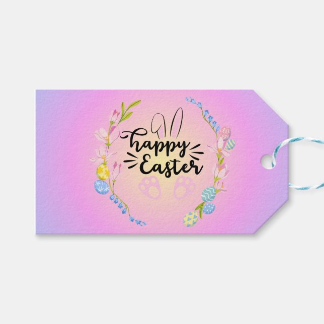 Glad påsk Bunny Outline Söt Pastel Presentetikett (Framsidan (Horisontell))