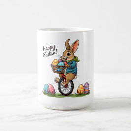 Glad påsk Bunny på en Unicle med basket Eg Kaffemugg