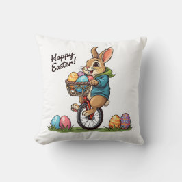 Glad påsk Bunny på en Unicle med basket Eg Kudde