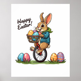 Glad påsk Bunny på en Unicle med basket Eg Poster