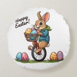Glad påsk Bunny på en Unicle med basket Eg Rund Kudde