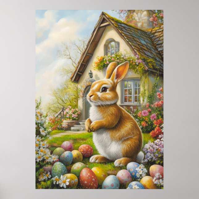 Glad påsk Bunny Painting Poster (Framsidan)