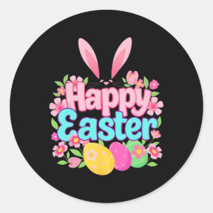 Glad påsk Bunny Påsk Outfit Egg Nest Flower R Runt Klistermärke