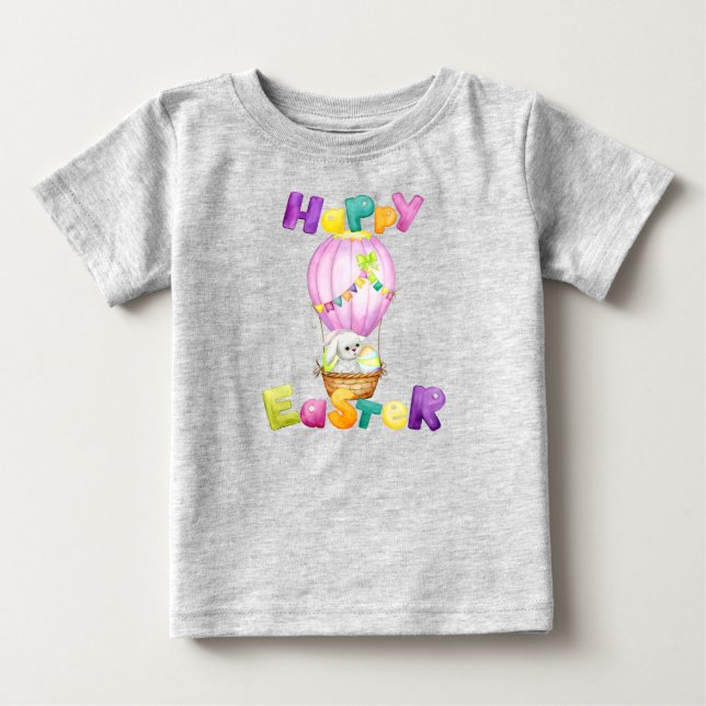 Glad påsk Bunny Pastel Watercolor Balloon T Shirt (Framsida)