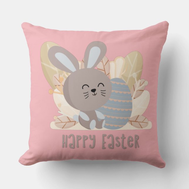 Glad påsk Bunny Peach Polka Dot Pillow Kudde (Framsida)