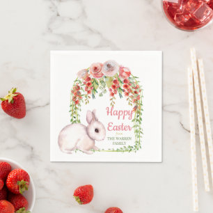 Glad påsk Bunny Rabbit Blommigt Ram Pappersservett