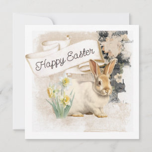 Glad påsk Bunny Rabbit Daffodil Vintage Collage Julkort