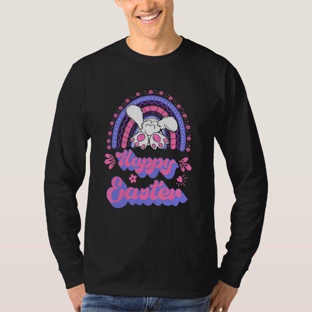 Glad påsk Bunny Rabbit Eggs Rainbow 1 T Shirt (Framsida)