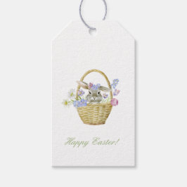 Glad påsk Bunny Rabbit i Basket Vår Presentetikett