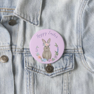 Glad påsk Bunny Rabbit och Flowers Knapp
