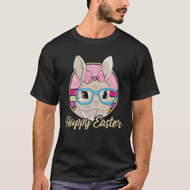 Glad påsk Bunny Retro Rabbit Kids design Close T Shirt (Framsida)