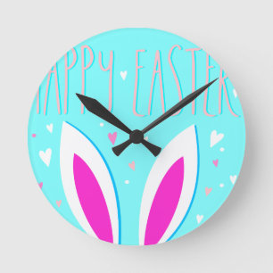 glad påsk bunny rund klocka