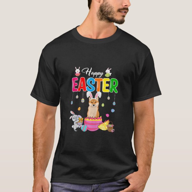 Glad påsk Bunny Shiba Inu Chocolate Egg T Shirt (Framsida)