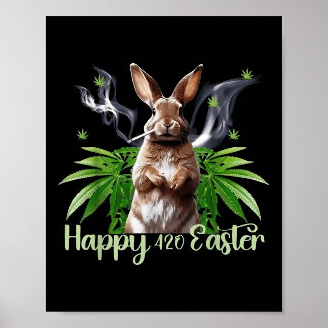 Glad påsk Bunny Smoking Ogräs Funny Poster (Framsidan)