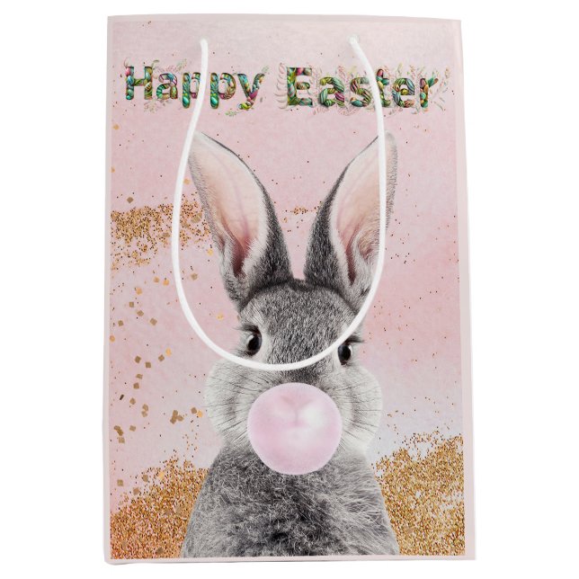 Glad påsk Bunny som blåser Rosa Bubbelgummi (Framsidan)