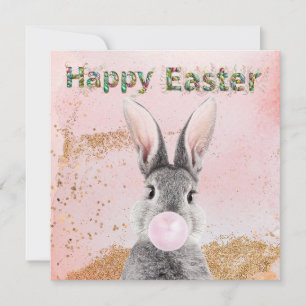 Glad påsk Bunny som blåser Rosa Bubbelgummi Julkort