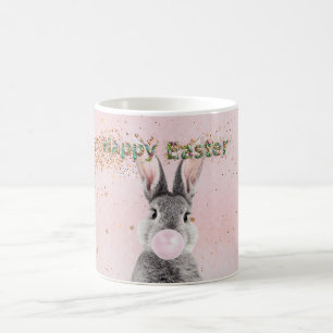 Glad påsk Bunny som blåser Rosa Bubbelgummi Kaffemugg