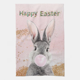 Glad påsk Bunny som blåser Rosa Bubbelgummi Kökshandduk