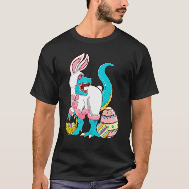 Glad påsk Bunny T Rex med äggbusket Shirt (Framsida)