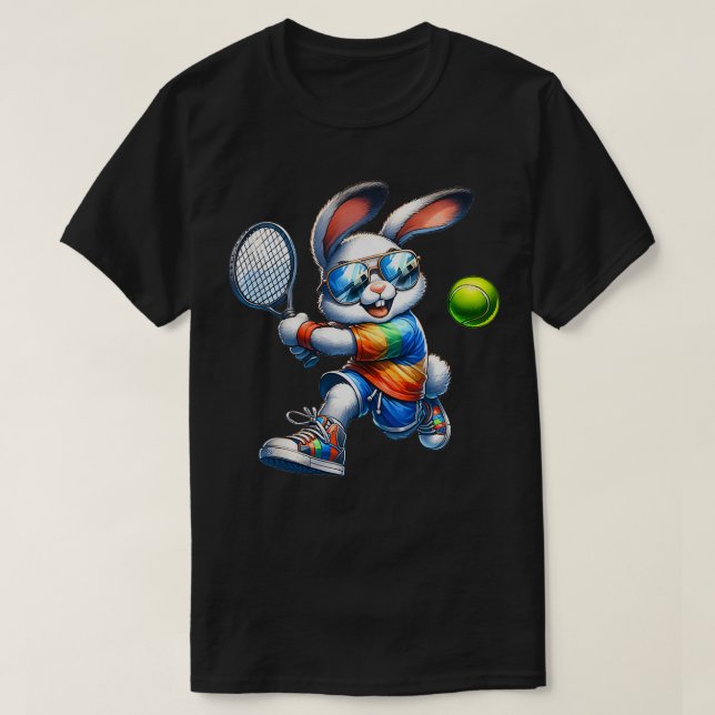 Glad påsk Bunny Tennis Player Älskare Sport Rabbi T Shirt (Design framsida)