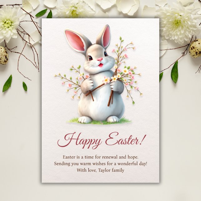 Glad påsk Bunny Vår blommor Julkort (Happy Easter Bunny Spring Flowers Holiday Card)