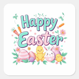 Glad påsk Bunny Vår Påskägg Påsk Fyrkantigt Klistermärke
