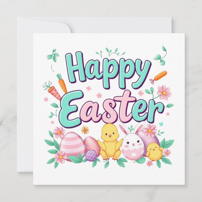 Glad påsk Bunny Vår Påskägg Påsk Inbjudningar (Framsida)