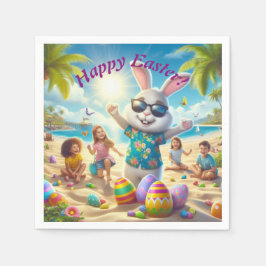 Glad påsk Bunny vid stranden Pappersservett