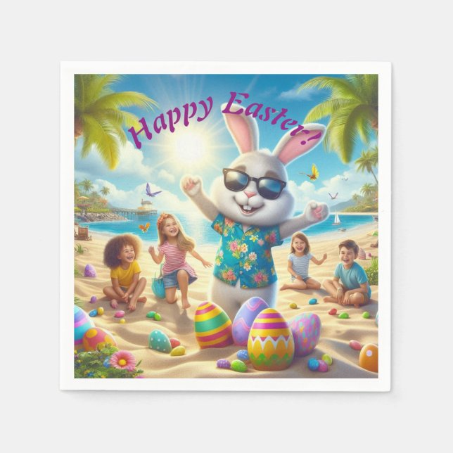 Glad påsk Bunny vid stranden Pappersservett (Framsidan)