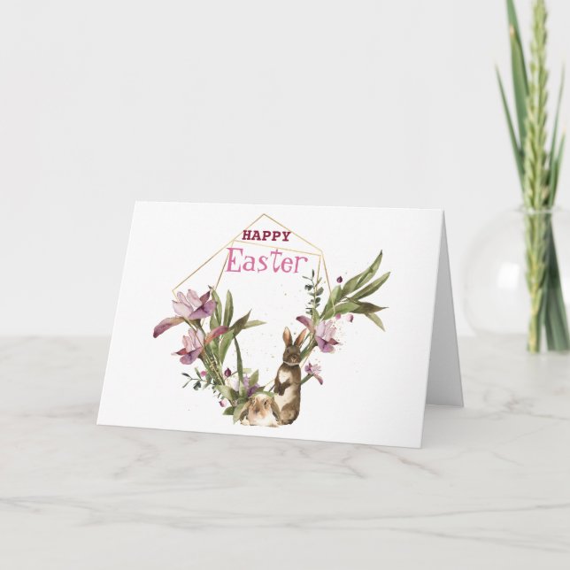 Glad påsk Bunny Violet Magnolia Guld-utandning Helgkort (Framsida)