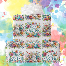 Glad påsk Bunny Vivid Flowers Eggs Girls Boys Presentpapper