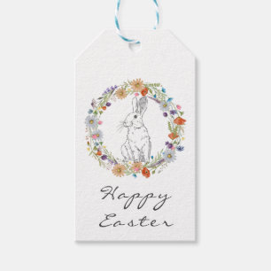 Glad påsk Bunny Watercolor Boho Wildblommor Presentetikett