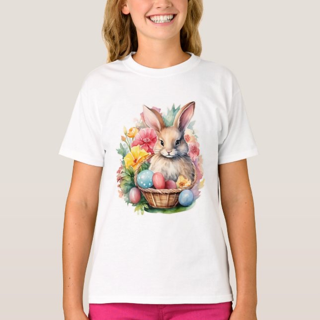Glad påsk Bunny Watercolor-målning T Shirt (Framsida)