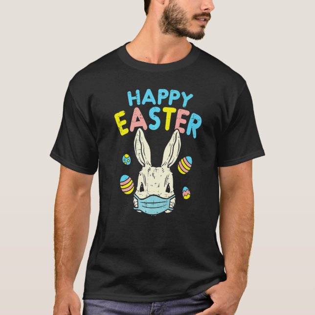 Glad påsk Bunny Wearing Ansikte Mask Eggs Quarant T Shirt (Framsida)