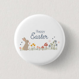 Glad påsk Bunny WildblommCute Helgdag Knapp