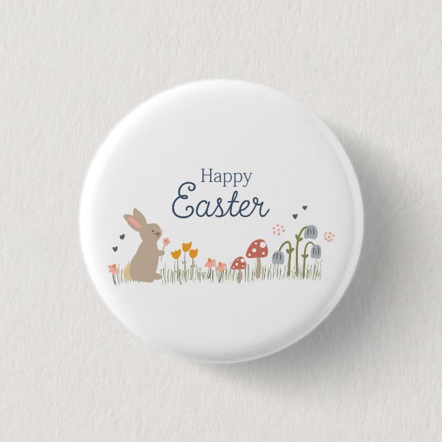 Glad påsk Bunny WildblommCute Helgdag Knapp (Framsida)