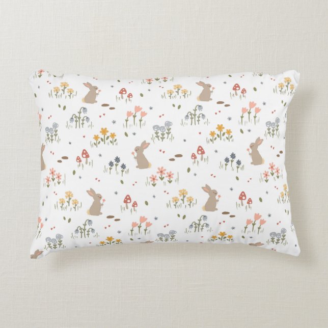 Glad påsk Bunny WildblommCute Kids Bedroom Prydnadskudde (Framsidan)